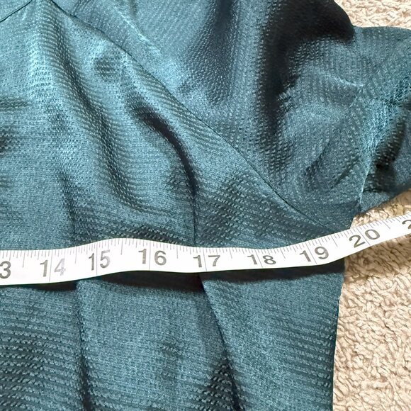 Banana Republic Teal Puff Sleeve V-Neck Ruffle Peplum Blouse Party Cocktail M - Picture 6 of 6